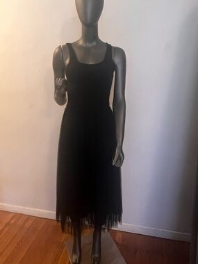 Elan Black Sleeveless Midi Dress with Sheer Layered Hem